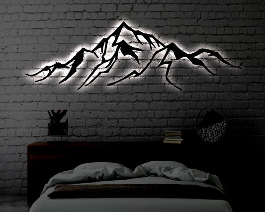 Mountain LED Metal Art Sign / Light up Mountain Metal Sign