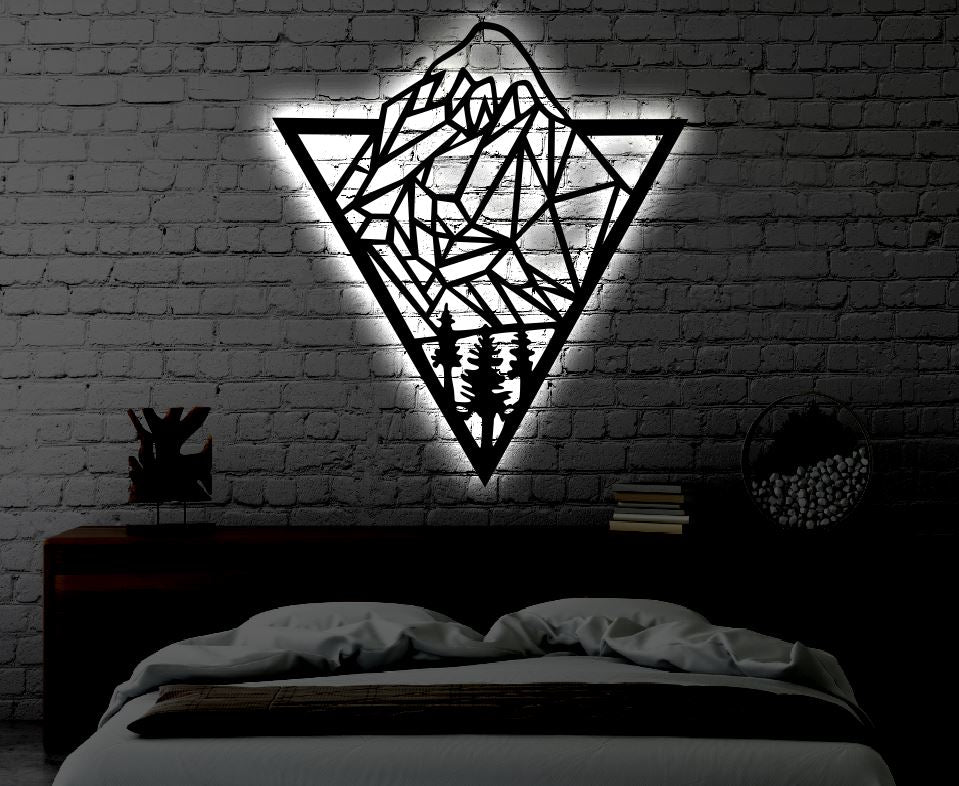 Mountain LED Metal Art Sign / Light up Mountain Metal Sign