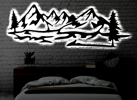 Mountain LED Metal Art Sign / Light up Mountain Metal Sign