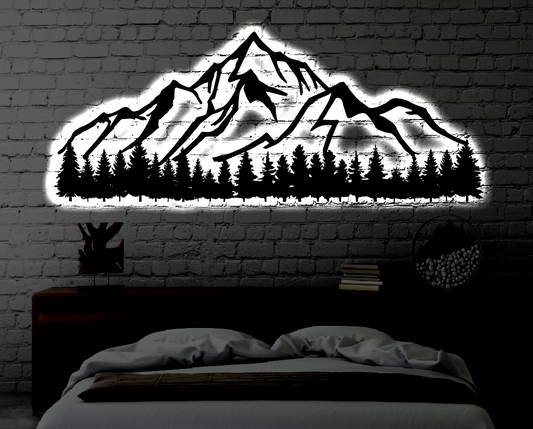 Mountain LED Metal Art Sign / Light up Mountain Metal Sign