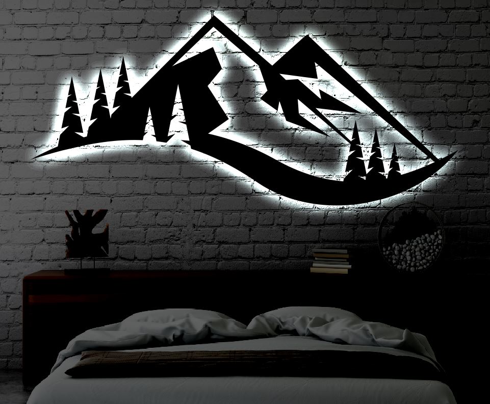 Mountain LED Metal Art Sign / Light up Mountain Metal Sign