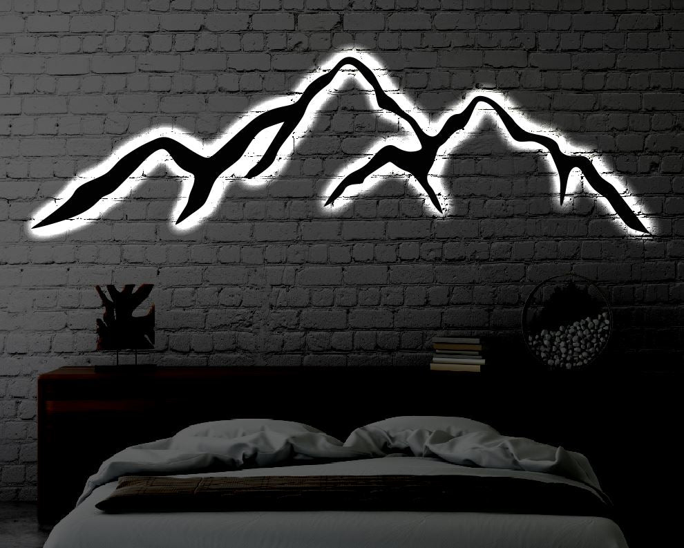 Mountain LED Metal Art Sign / Light up Mountain Metal Sign