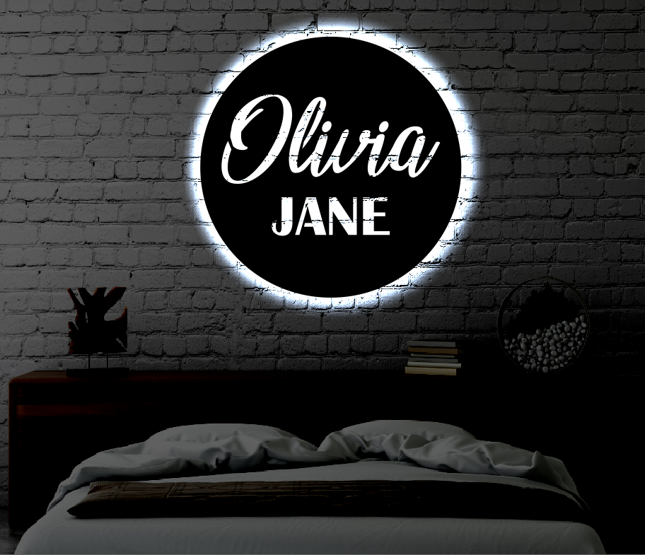 Monograms Led Personalized Name Monogram LED Metal Art Sign / Light up Kids Room Met ...