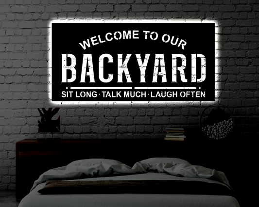 LED Backyard Metal Art Sign / Light up Backyard Metal Sign