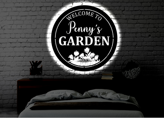 Personalized Garden LED Metal Art Sign / Light up Garden Metal Sign