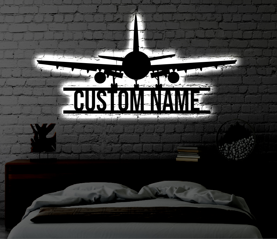 Personalized LED Airplane Metal Art Sign / Light up Plane Metal Sign