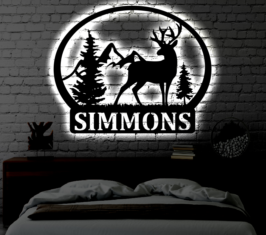 Personalized LED Deer Monogram Metal Art Sign / Light up Monogram Metal Sign