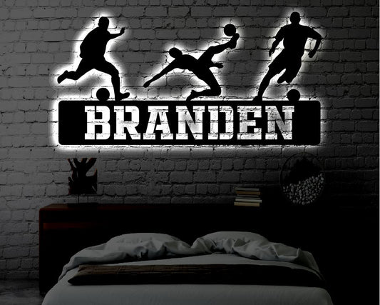 Personalized Soccer LED Metal Art Sign / Light up Kids Room Soccer Metal Sign