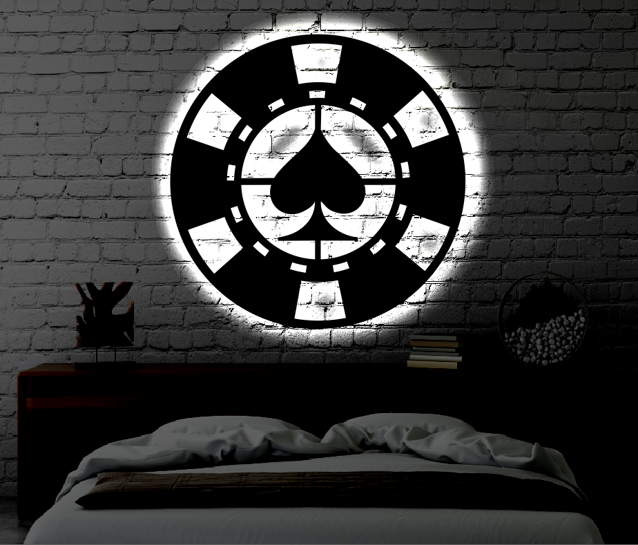 Poker Chip LED Metal Art Sign / Light up Casino Metal Sign