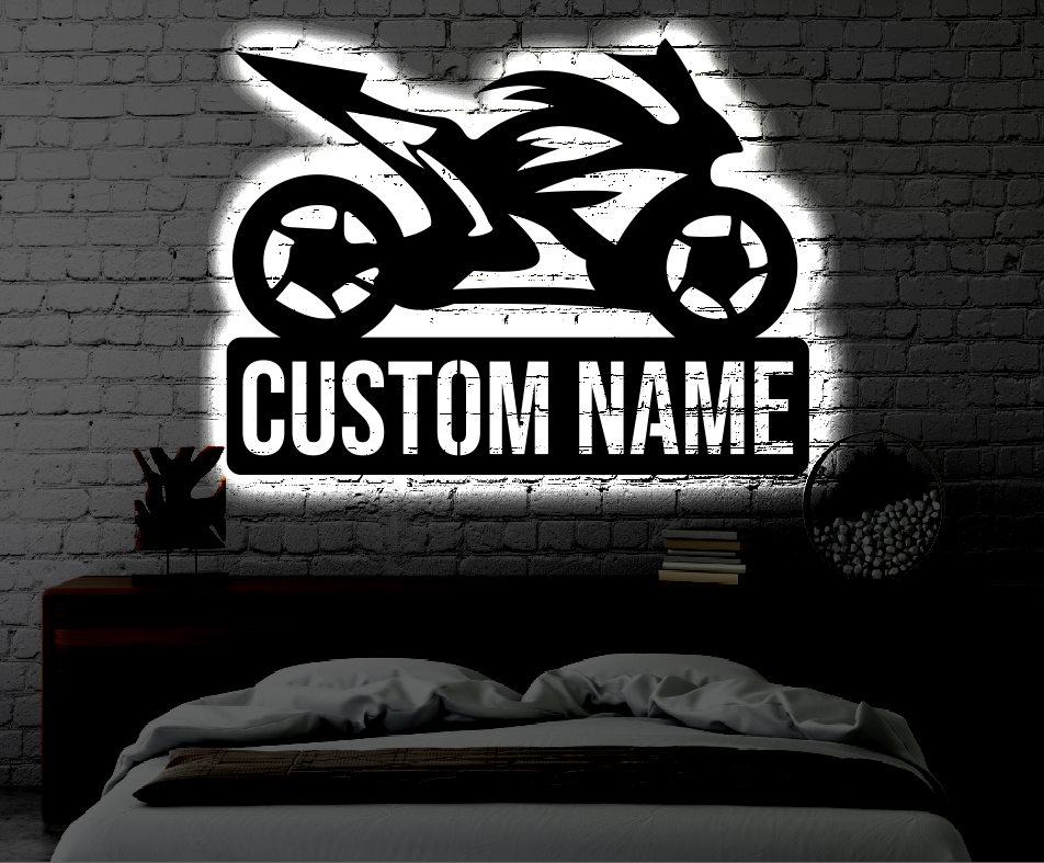 Personalized Motorcycle LED Metal Art Sign / Light up Bicycle Metal Sign