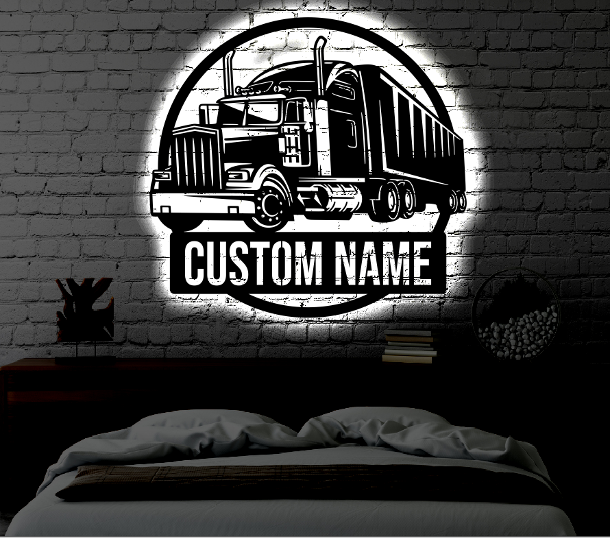 Personalized Truck LED Metal Art Sign / Light up Trucker Metal Sign