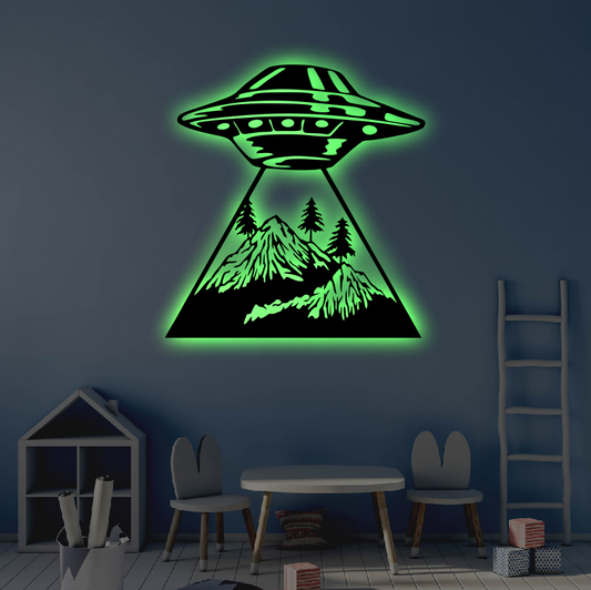 LED UFO Metal Art Sign / Light up Alien Metal Sign