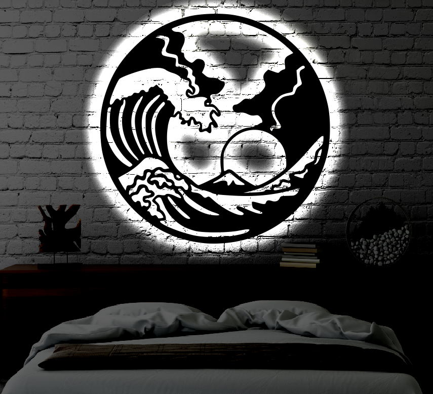 Wave Led Light Sign LED Waves Metal Art Sign / Light up Waves Metal Sign – Daloutier