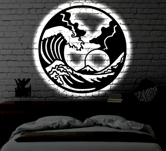 LED Waves Metal Art Sign / Light up Waves Metal Sign