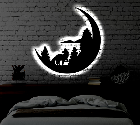 Moon LED Metal Art Sign / Light up Wolf Metal Sign