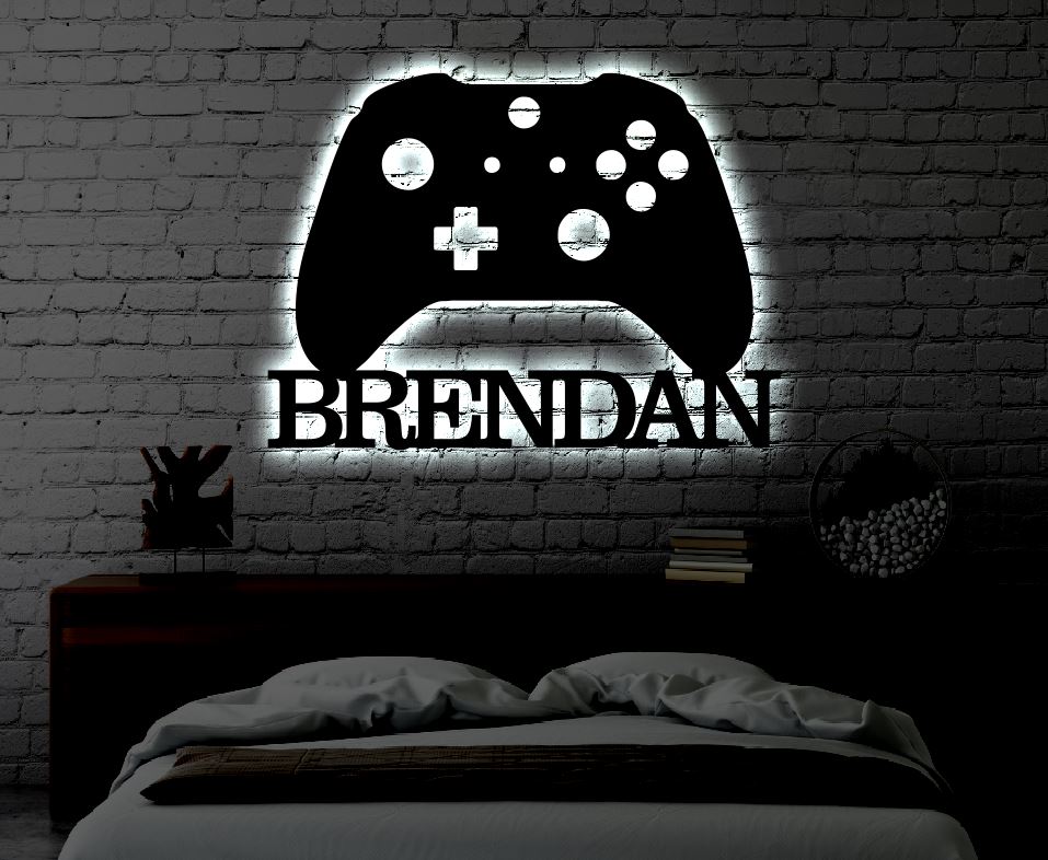 Personalized Gaming Room LED Metal Art Sign / Light up Gamer Controller Metal Sign